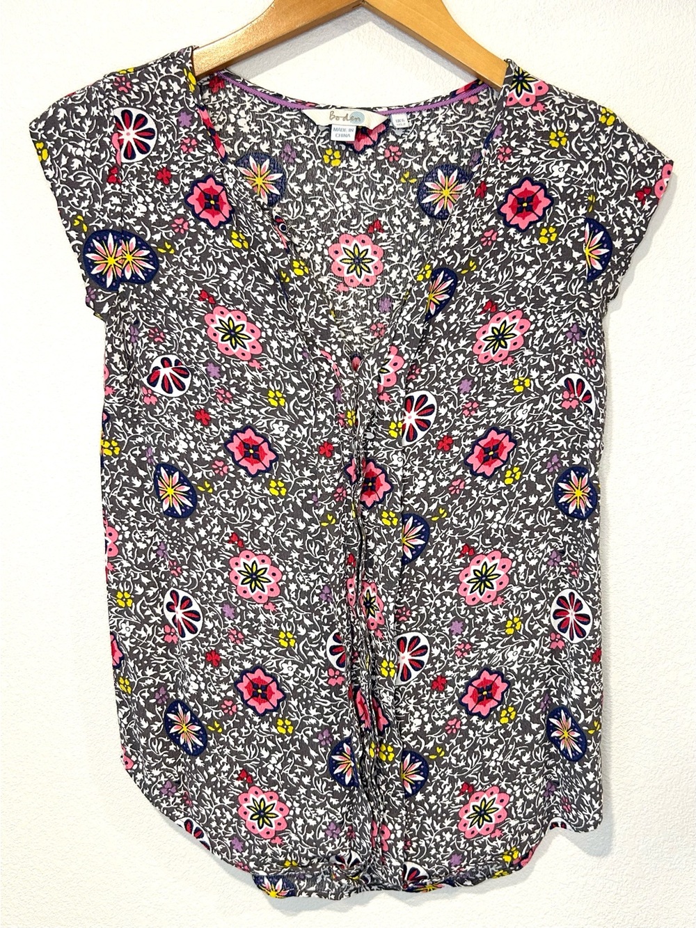 BODEN Floral Print Short Sleeve Top Boho Preppy British Style Workwear Size 2